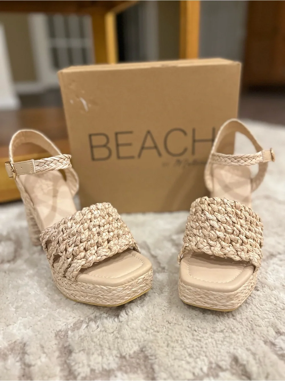 BEACH by Matisse Rivera Raffia Platform Sandals Women’s 9M Natural Woven Heels